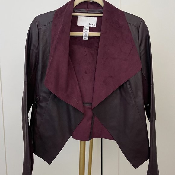 Bar III Faux-Leather Flyaway Jacket, Burgundy, Size XXS - Picture 2 of 7